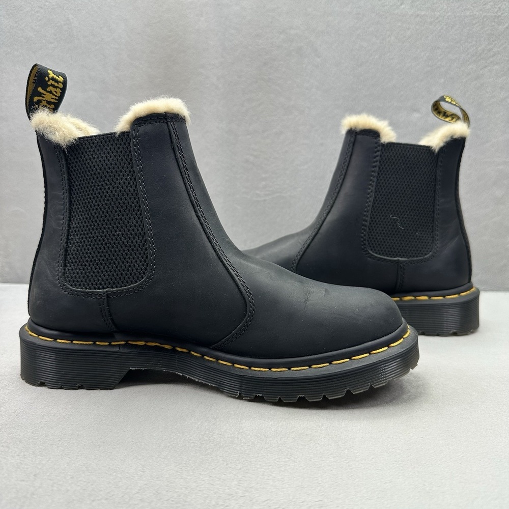 Dr Martens 2976 Leonore Womens Size 6 Chelsea Boots Black Leather Faux Fur Lined - Picture 5 of 8